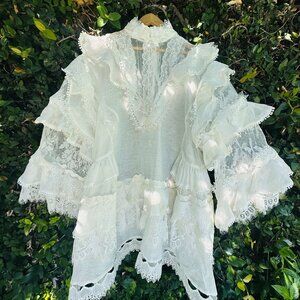 Miss Rosier Mylène white tied layered lace mini dress